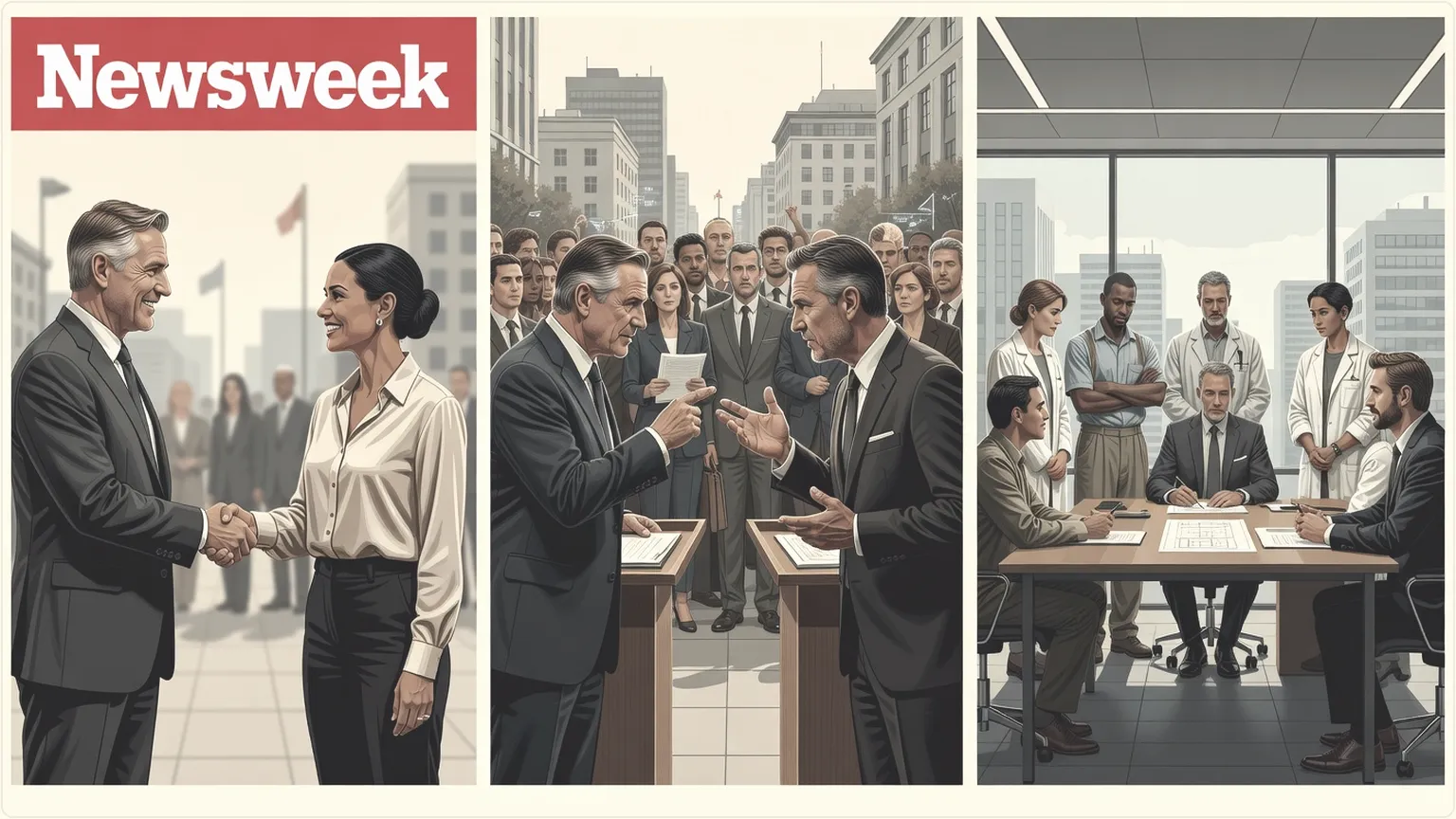 Three negotiation case studies: triumphant agreement, heated dispute, and mixed compromise